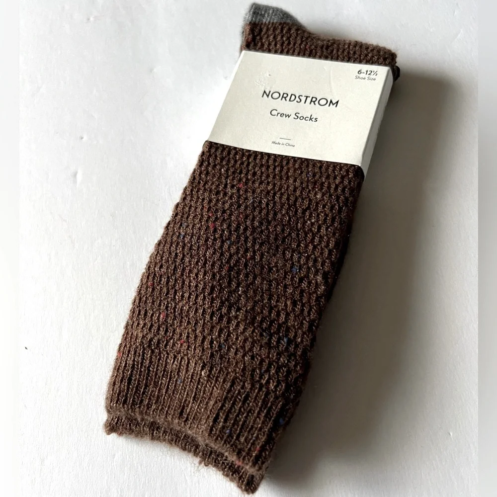 NORDSTROM MENS CREW SOCKS ACRYLIC/WOOL BLEND BITTER BROWN HEATHER OS NWT